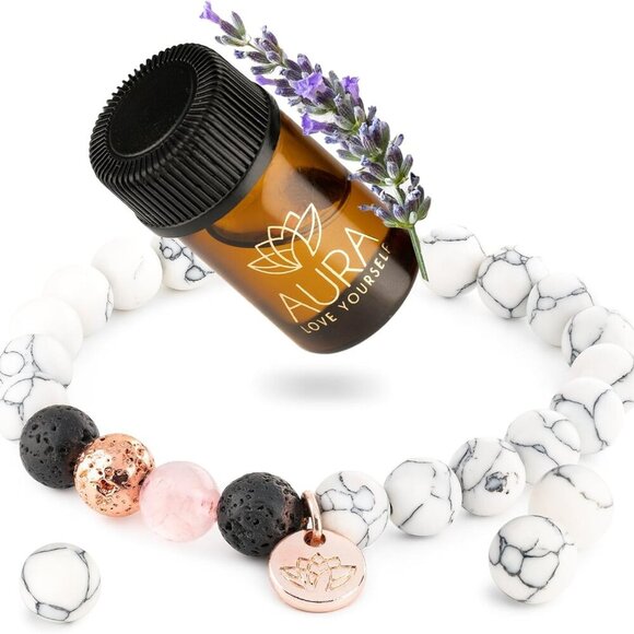 Lava Rock Beaded Diffuser Bracelet for Women with Lavender Essential Oil, 18K Go - Picture 1 of 9